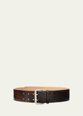 Ralph Lauren Collection Distressed Double-Prong Long Belt