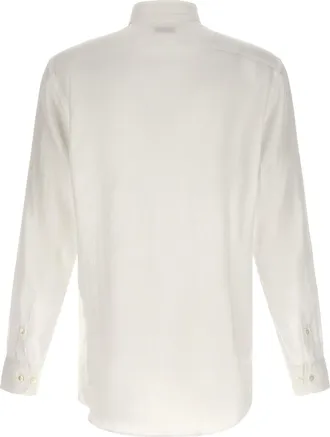Etro Linen with Tonal Pegaso Logo Shirt - White