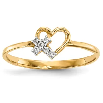 Diamond2Deal 14k Yellow Gold Heart Cubic Zirconia Cross Ring