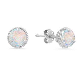 MAX + STONE 14k White Gold Roped Halo Gemstone Round Stud Earrings for Women 6MM
