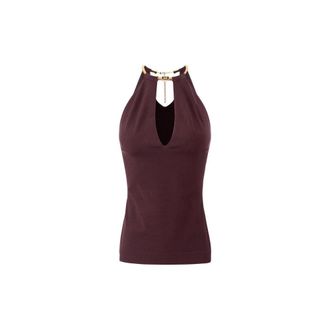 Elisabetta Franchi Sleeveless Tops, female, Purple, Size: L Knit Top with Jewel Snake