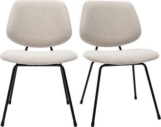 Miliboo Miliboo - Set De 2 Sillas De Dise&ntilde;o De Tejido Efecto Aterciopelado Beige Y Metal Negro Barnet