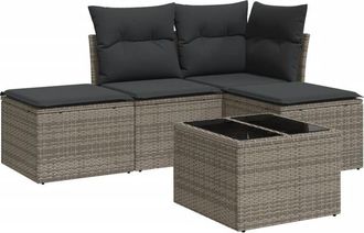 vidaXL Juego De Sof&aacute;s Jard&iacute;n Con Cojines 5 Pzas Rat&aacute;n Sint&eacute;tico Gris Vidaxl