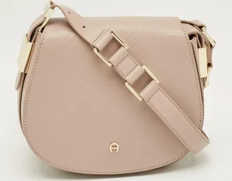 Aigner Vittoria Old Rose Embossed Leather Shoulder Bag