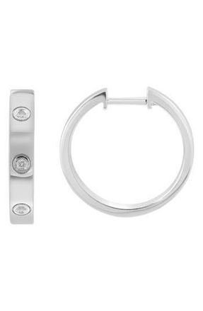Effy Sterling Silver Diamond Huggie Hoop Earrings in White at Nordstrom Rack