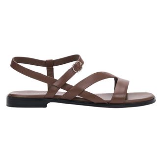 Estro & Luminara Leather Sandals with Elastic Straps and Flat Sole - female - Estro - Flat Sandals - Brown - 4 UK - Shoes