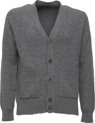 FILIPPO DE LAURENTIIS Wool Cashmere Ribbed V-Neck Cardigan
