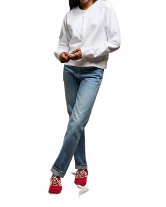 perfectwhitetee Bowen Raglan Button Down Sweatshirt In White