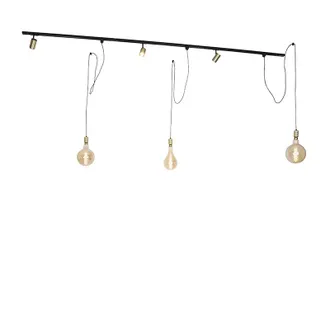 QAZQA Moderno Sistema De Riel Monof&aacute;sico Con 3 Focos Y 3 L&aacute;mparas Colgantes Dorado - Cavalux Jeana Aluminio Alargada Adecuado Para Led Max. 3 X 50 Watt - Qa