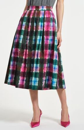 Isaac Mizrahi New York Stretch Cotton Sateen Midi Skirt in Watercolor Tartan at Nordstrom Rack, Size 2