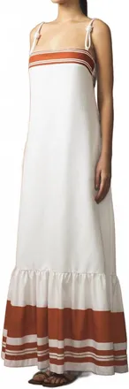 Andres Otalora Mis Raises Poplin Spaghetti Strap Maxi Dress In Orange Stripes