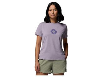 Columbia Parsons Point Short Sleeve Graphic T-Shirts Womens Workout Lavender Pearl Heather/Gem Focused : 2XL, Elastane/Polyester