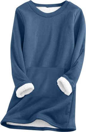 Generic Womens Fleece Lined Jumper Warm Ladies Thickened Sweatshirt Casual Long Sleeve Crew Neck Jumpers with Pocket Thermal Fall Winter Plus Velvet Pullover 