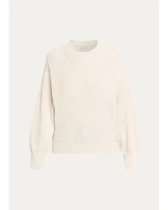 Brunello Cucinelli Shimmering Linen-Cotton Knit Crewneck Sweater