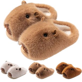 Generic Capybara Slippers, Soft Plush Lining and Non-slip EVA Sole, Warm Indoor Non-slip Capybara Slippers for Women (Light Brown, UK, Adult, Women, 7, Numeri