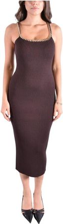 Michael Kors Geribbelde Stretch Gebreide Midi Jurk met Ketting - Dames - Casual kleedjes - Bruin - S - Polyester - Kleedjes