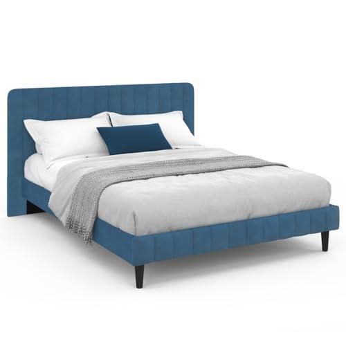 Lit coffre double PILOU avec tête de lit oreiller et sommier 140 x 190 cm tissu