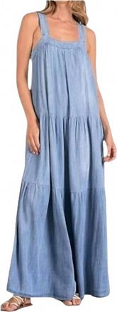 Elan Wide Tank Straps Tiered Maxi Dress In Blue