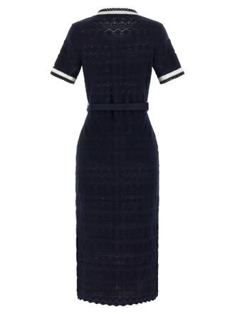 Self Portrait Pointelle Knit Midi Dress - Navy