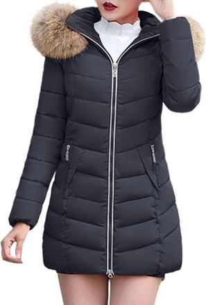 Generic Winter Coats for Women Trendy Warm Petite Windproof Mid Length Length Puffer Jacket Hooded Quilted Parka Outerwear Winter Long Coat Women Down Jacket