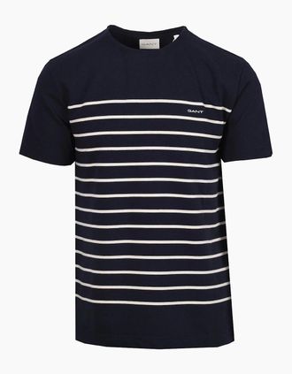GANT Mens GANT PLACED STRIPE T-SHIRT EVENING BLUE - Navy - Size: 40