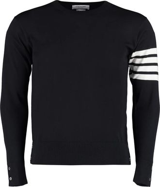 Thom Browne Classic Merino Crew Knit - Heren - Ronde hals truien - Blauw - S - Wol - Truien & Vesten
