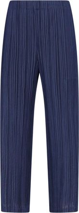 Pleats Please Issey Miyake Dark Blue Pleated Mid-Rise Straight-Leg Pants