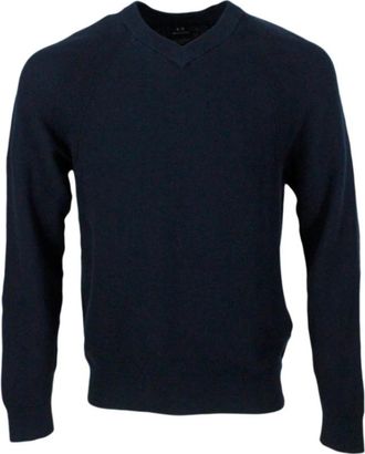 A|X Armani Exchange Honeycomb V-neck Sweater - Heren - V-hals truien - Zwart - XS - Katoen - Truien & Vesten