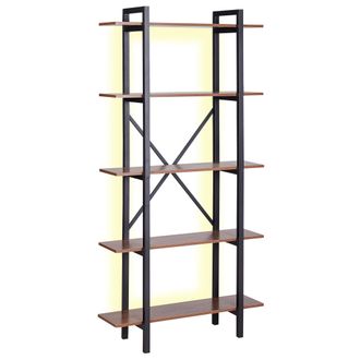 Beliani Beliani - Librer&iacute;a Led Abierta Madera Oscura Metal Negro 5 Baldas Industrial Darby