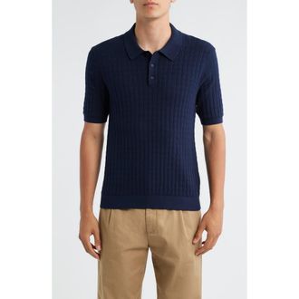 Wax London Naples Diamond Stitch Cotton & Cashmere Polo Sweater in Navy at Nordstrom Rack, Size X-Large
