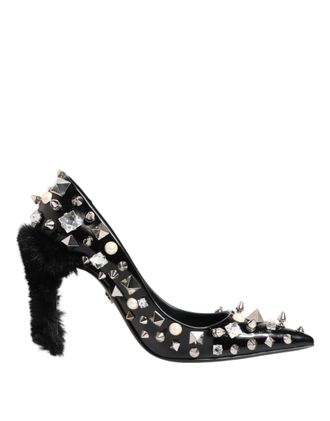 Dolce & Gabbana Black Crystals Studs Stiletto Pumps Womens Shoes