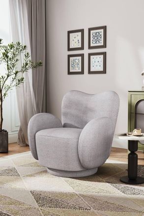Living and Home Chenille Upholstered Swivel Chair Armchair in Grey