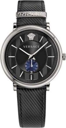 Versace V Circle Leren Horloge Zwart - Heren - Horloges - Zwart - ONE Size - Accessoires