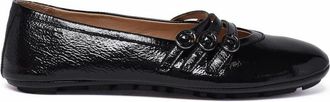 Alexander Hotto Black Patent Leather Strap Ballerina Flats