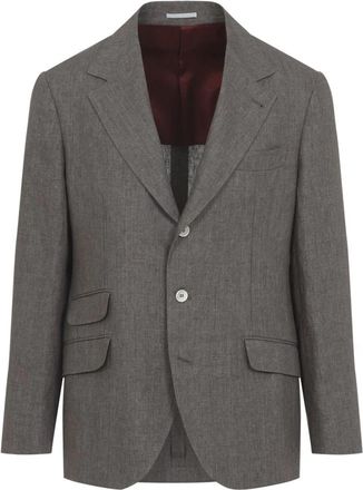 Brunello Cucinelli Linnen Jasje - Heren - Blazers - Bruin - M - Linnen - Jassen