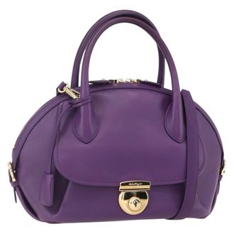 Ferragamo Vintage Fiamma Satchel Leather Purple Leather Handbag (Pre-Owned)