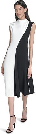 Calvin Klein Cap Sleeve Colorblock Aline Womens Dress Cream/Black : 14, Polyester/Spandex