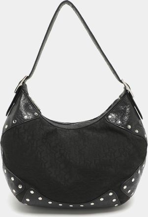 DKNY Dkny Black Canvas And Leather Studded Hobo