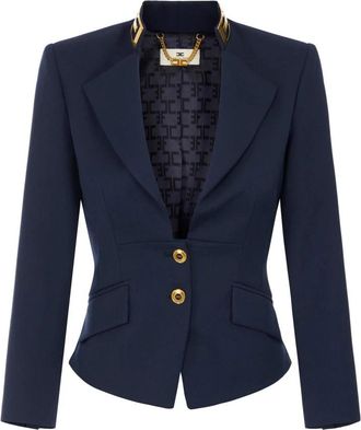 Elisabetta Franchi Gabardine Jas met Juwelenkraag - Dames - Blazers - Blauw - XL - Wol - Jassen