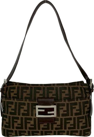 Fendi Black Brown Canvas Leather Shoulder Bag Tote Bag (Pre-Owned)