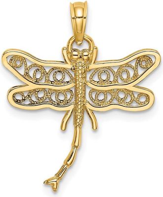 Diamond2Deal 14k Yellow Gold Dragonfly Beaded Filigree Wings Charm