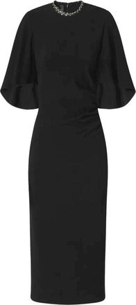 Pinko Fitted Black Midi Dress with Flared Short Sleeves and Subtle Embellishments