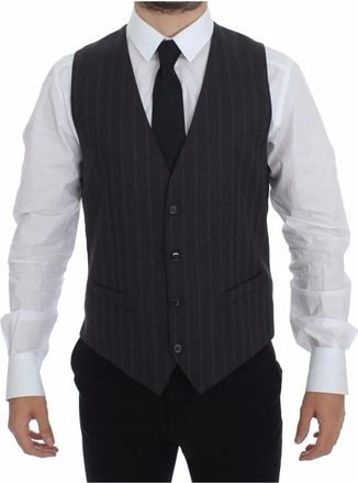 Dolce & Gabbana Gestreepte Grijze Vest Main Line Collectie - Heren - Gillet - Grijs - M - Polyester - Kostuums