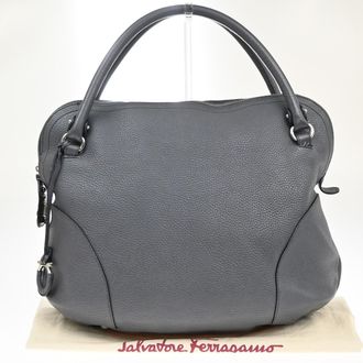 Ferragamo Bonaria Satchel Leather Gray Leather Handbag (Pre-Owned)