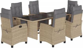 vidaXL Set Comedor De Jard&iacute;n 7 Pzas Con Cojines Rat&aacute;n Sint&eacute;tico Beige Vidaxl