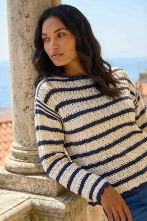 Roman Stripe Pointelle Knit Jumper