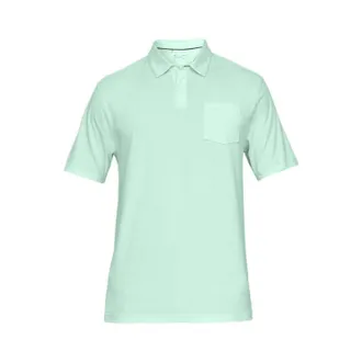 Under Armour Mens Charged Cotton Scramble Golf Polo Shirt Top In Aqua Foam