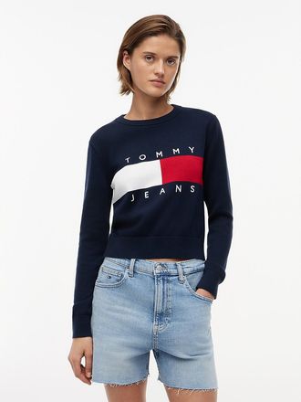 Tommy Hilfiger Womens Tommy Jeans Intarsia Flag Logo Sweater - Dark Night Navy - XL