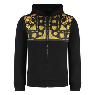 Versace Zip-throughs, male, Black, Size: 2XL Printed Cotton Full Zip Hoodie