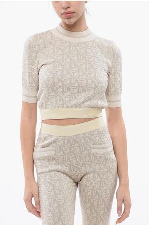 Palm Angels Monogram Jacquard Cropped Top With Logoed Band size Xs